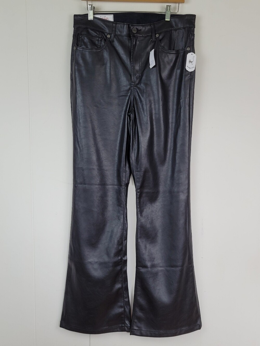 Gap Size 12 Black Faux Leather ’70s Flare High Rise Pants